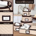 China Storage Containers 5-Piece Set Moving Boxes, Quilted Microfiber | Organize Dinnerware, Glasses, Plates, Mugs, and Saucers with Dividers for Seasonal Storage, Holds Set of 12, Beige