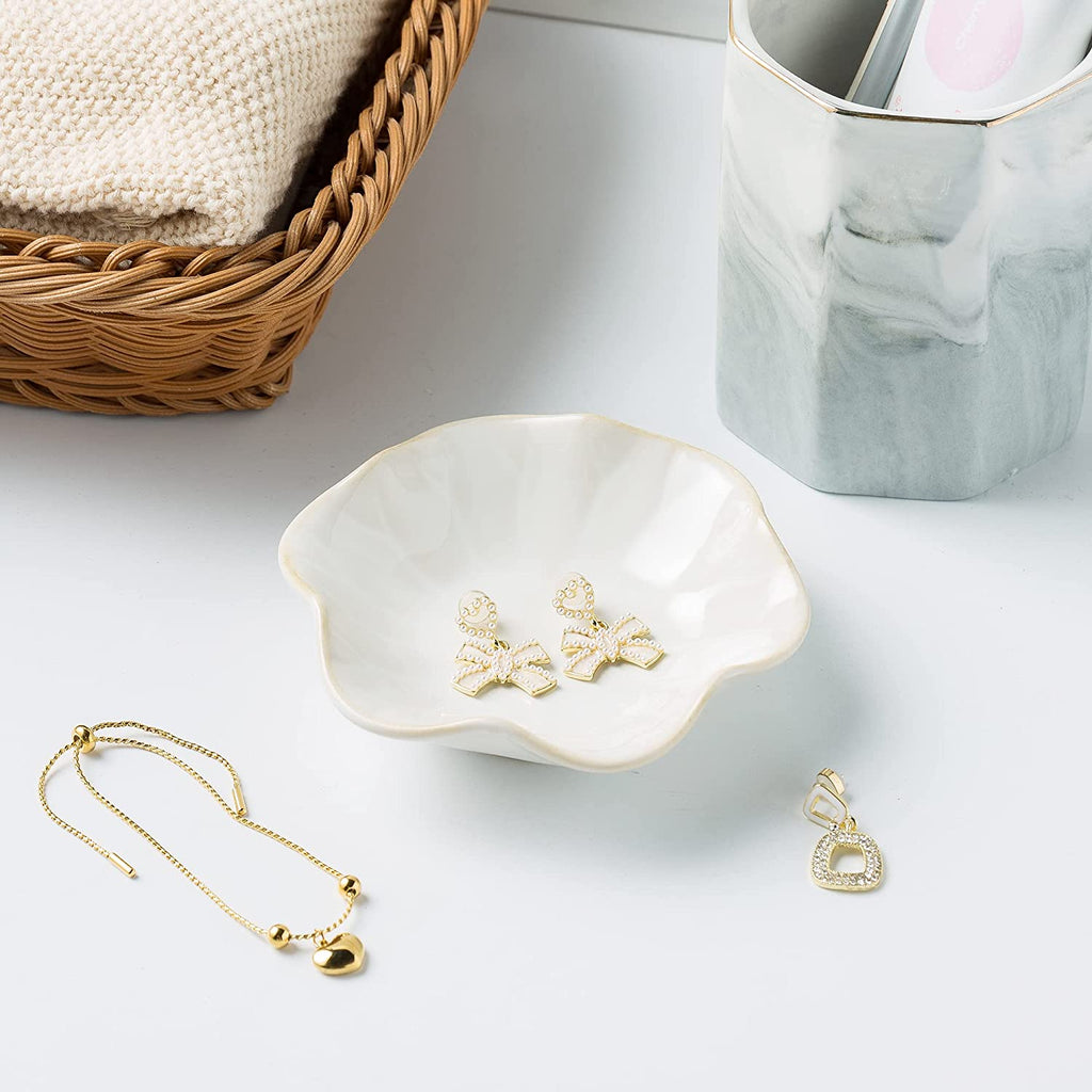 Jewelry Dish Tray, Ring Dish, Ceramic Trinket Tray, Key Bowl | Decorative Plate Style Keeps Earrings, Necklaces and Small Items Easy to See, Suited for Friends, Daughters and Mothers.