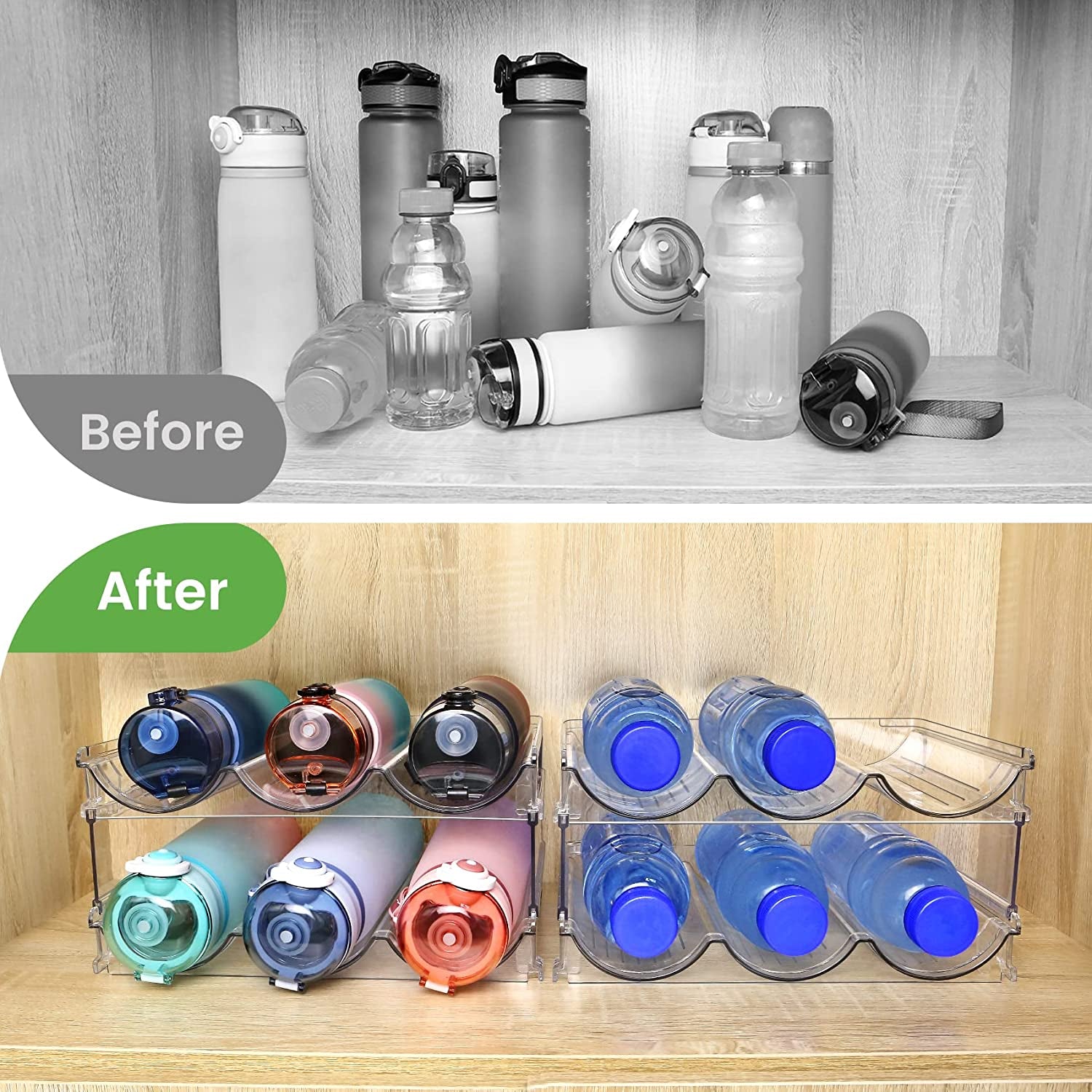 2 Packs Water Bottle Organizer for Cabinet & Pantry