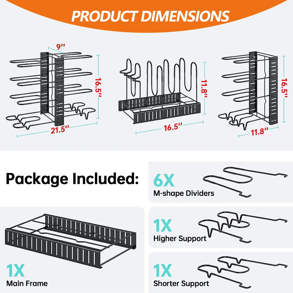 8-Tier Adjustable Pots & Pans Organizer Rack