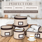 China Storage Containers 5-Piece Set Moving Boxes, Quilted Microfiber | Organize Dinnerware, Glasses, Plates, Mugs, and Saucers with Dividers for Seasonal Storage, Holds Set of 12, Beige