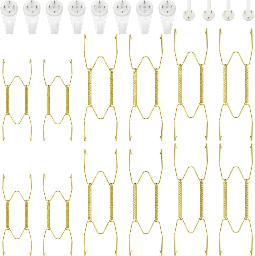 12 Pcs Wall Plate Hangers Wire Invisible,6/8/10 Inch,Gold | Adjustable Spring Design Fits Multiple Sizes, Heavy Duty Steel Wire, Includes 12 Wall Hooks for Decorative China Display