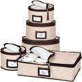 China Storage Containers 5-Piece Set Moving Boxes, Quilted Microfiber | Organize Dinnerware, Glasses, Plates, Mugs, and Saucers with Dividers for Seasonal Storage, Holds Set of 12, Beige