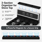 30" Magnetic Stove Top Shelf, Silicone over the Stove Spice Rack Organizer | Heat Resistant Silicone, Anti-Rattle No-Scratch Range Shelf, 3 Functional Partitions Kitchen Storage for Spices