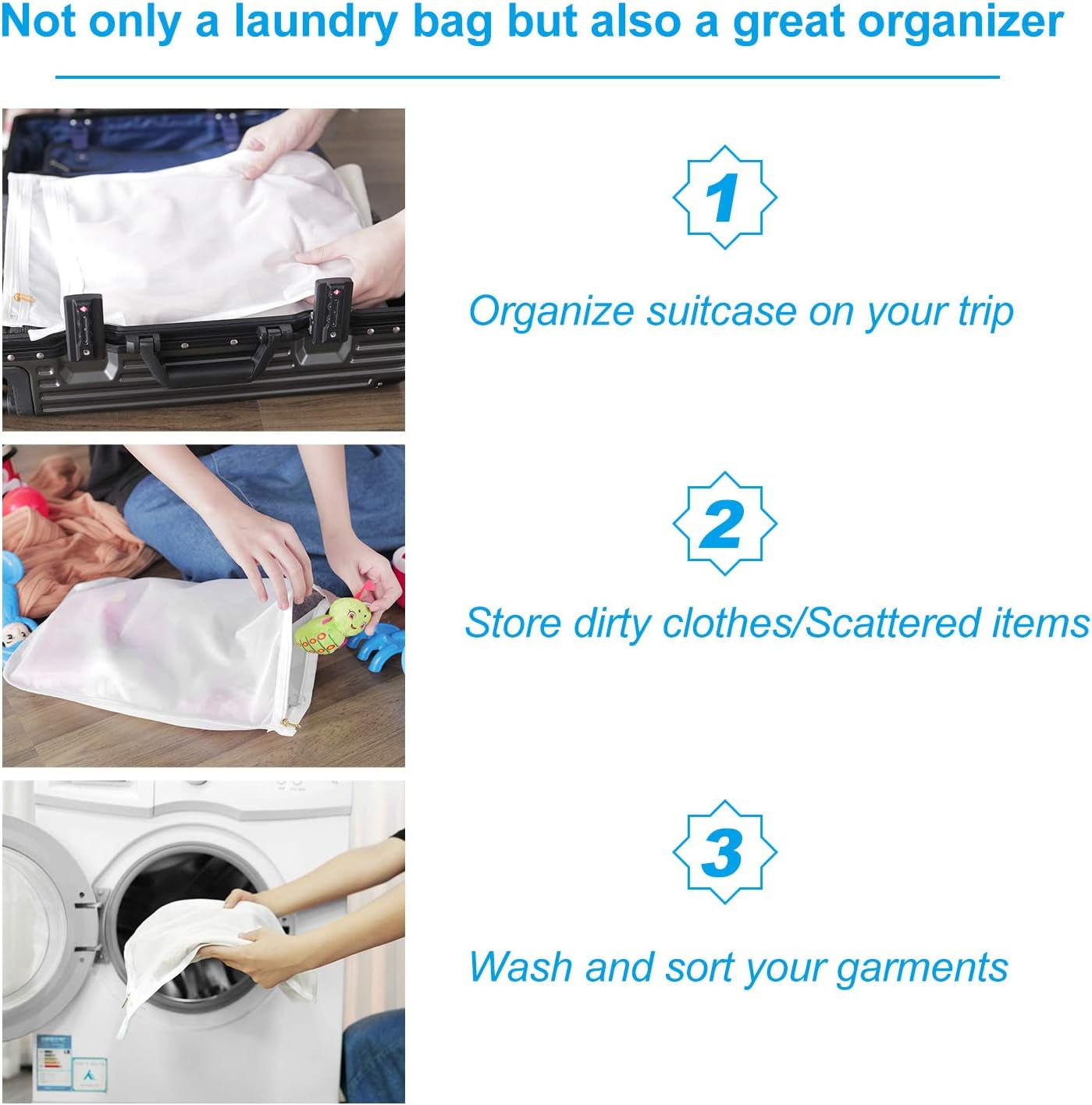 2 Pack Delicates Laundry Bags, Fine Mesh Wash Bag with Hanging Loop | Large for Lingerie, Shirts, Sweaters, Underwear, Bra, Silk, Socks