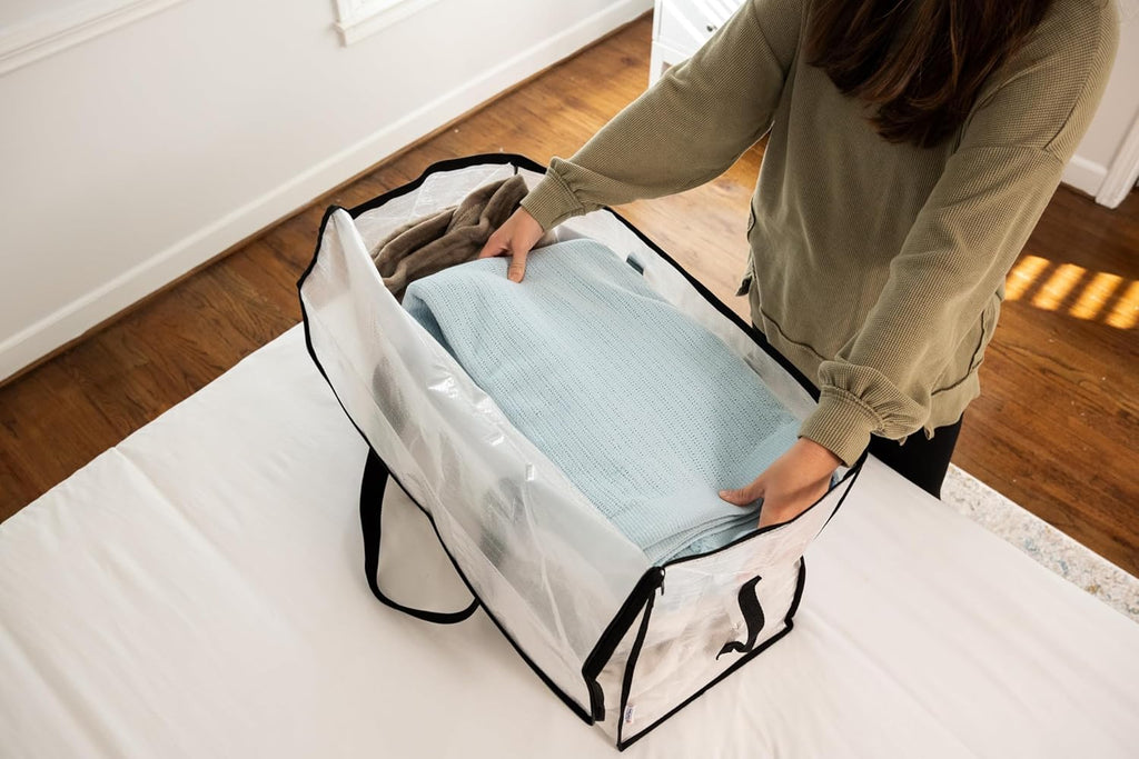 Heavy Duty Moving Bags - Water Resistant Storage Bags with Backpack Straps, Zippers and Handles - Large Moving Boxes for College Dorm, Travel, Closet Organization - 6 Pack, Clear | Heavy-Duty Moving Bags with Backpack Straps, Zippers, and Handles Provide Durable Storage for Moving, Travel, and Closets.