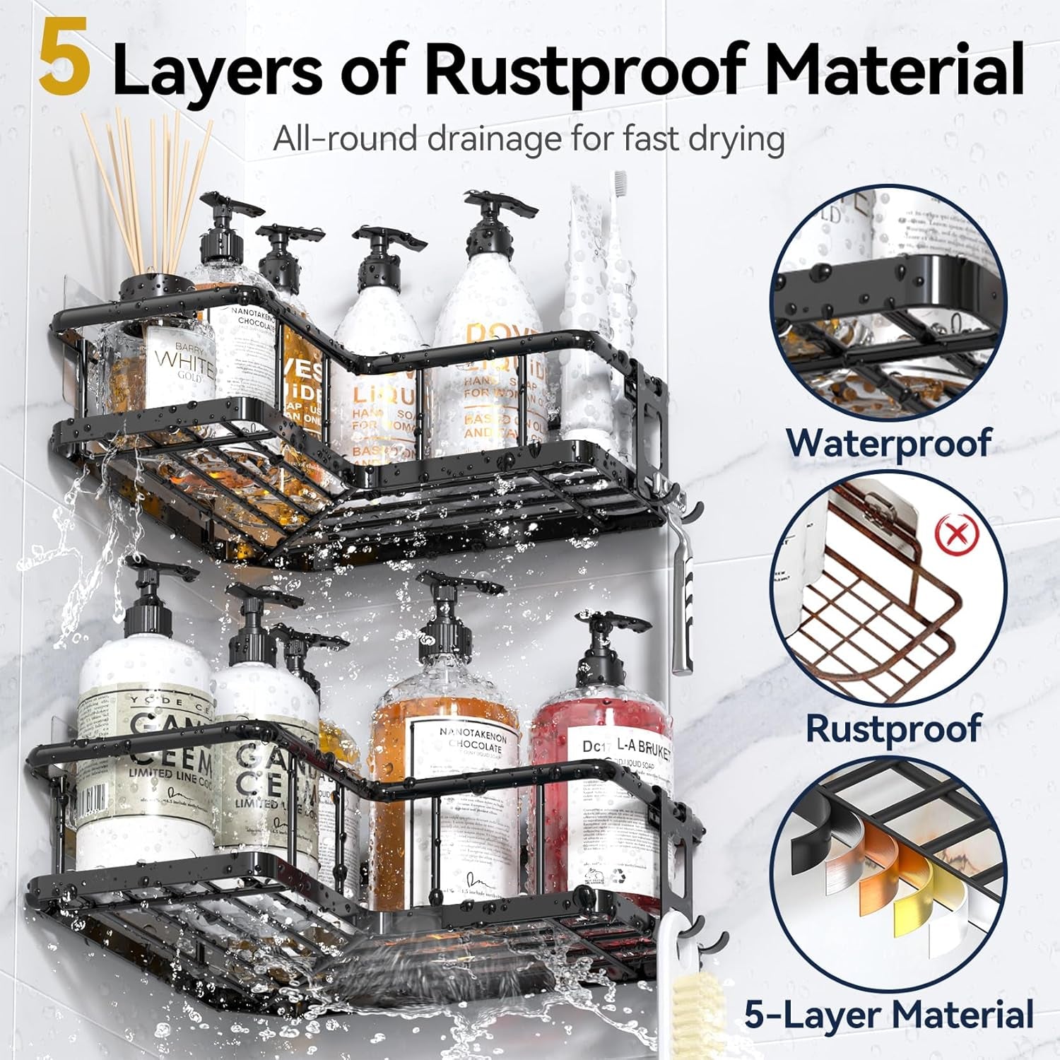 3-Piece Adhesive Corner Shower Caddy 