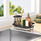 Sponge Holder for Kitchen Sink - Kitchen Sink Caddy Organizer with Removable Drip Tray for Countertop Dish Soap Dispenser Brush Storage Accessories 304 Stainless Steel - Black