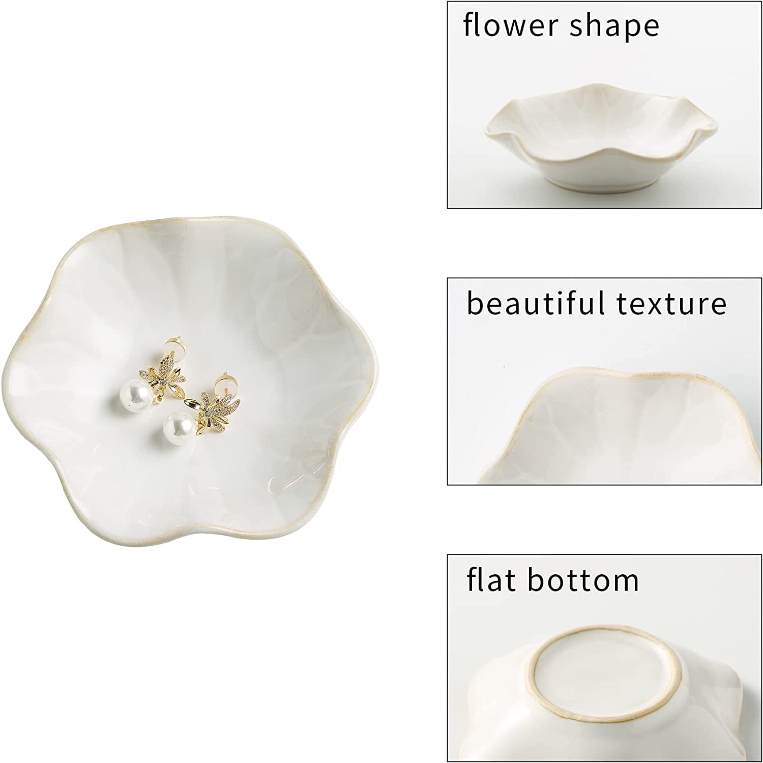 Jewelry Dish Tray, Ring Dish, Ceramic Trinket Tray, Key Bowl | Decorative Plate Style Keeps Earrings, Necklaces and Small Items Easy to See, Suited for Friends, Daughters and Mothers.