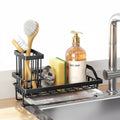 Sponge Holder for Kitchen Sink - Kitchen Sink Caddy Organizer with Removable Drip Tray for Countertop Dish Soap Dispenser Brush Storage Accessories 304 Stainless Steel - Black