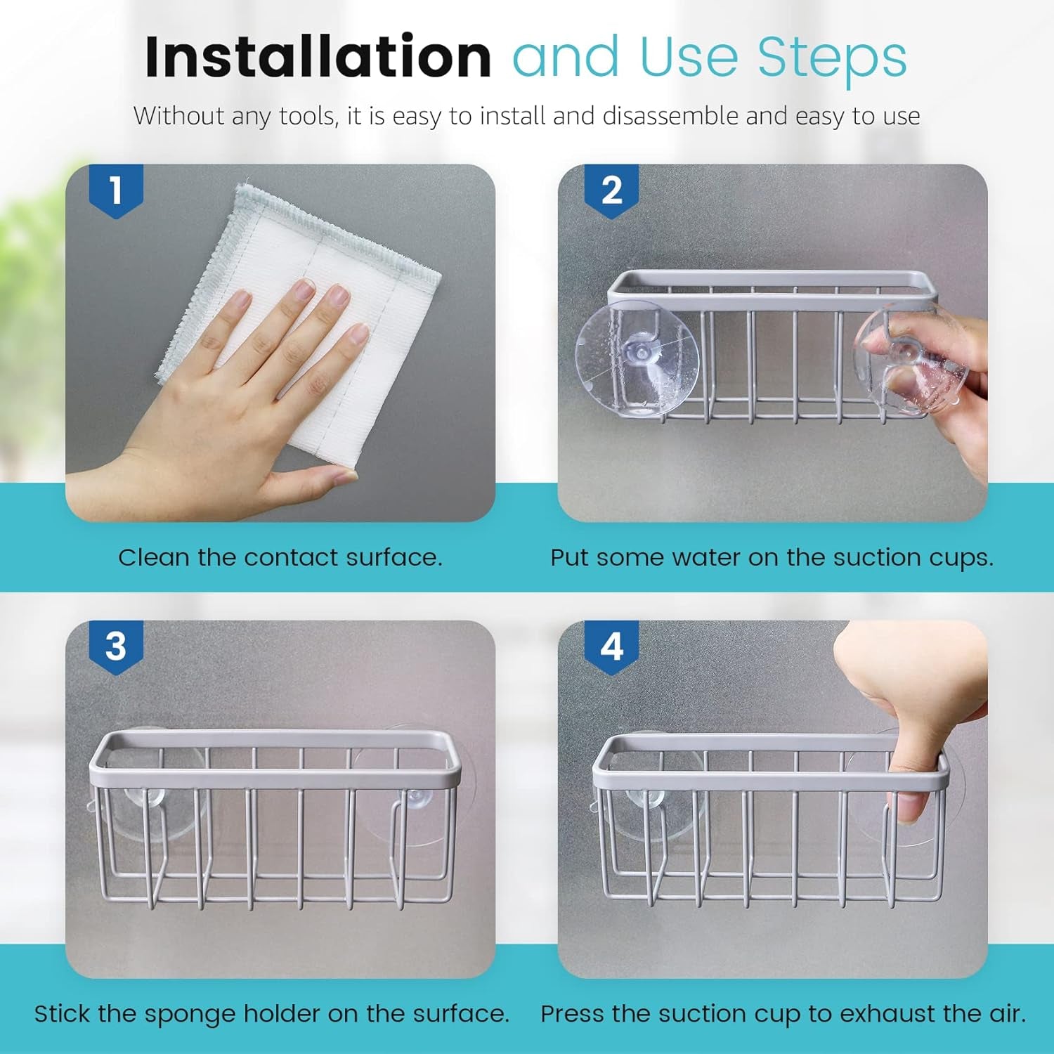 Sponge Holder for Kitchen Sink, Kitchen Sink Caddy -Mat Silver | Dish Soap Holder,Kitchen Sink Organizer for Sponge, Brushes, Stoppers and Scrapers Storage Accessories