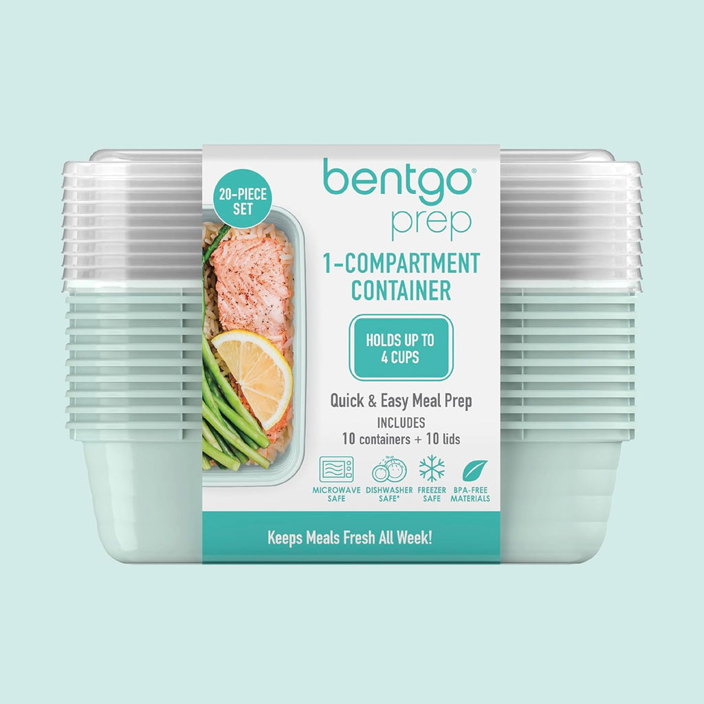Bentgo Prep Meal Prep Containers with Lids, 20 Piece, PFAS & Bpa-Free | 4-Cup Capacity, Portion Control, Stackable, Microwave, Freezer & Dishwasher-Safe, Reusable (Mint)
