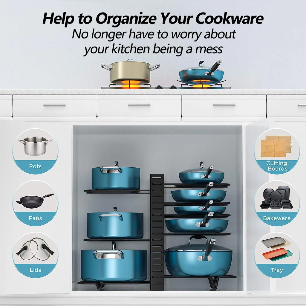 8-Tier Adjustable Pots & Pans Organizer Rack