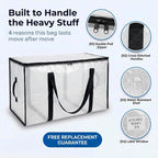 Heavy Duty Moving Bags - Water Resistant Storage Bags with Backpack Straps, Zippers and Handles - Large Moving Boxes for College Dorm, Travel, Closet Organization - 6 Pack, Clear | Heavy-Duty Moving Bags with Backpack Straps, Zippers, and Handles Provide Durable Storage for Moving, Travel, and Closets.