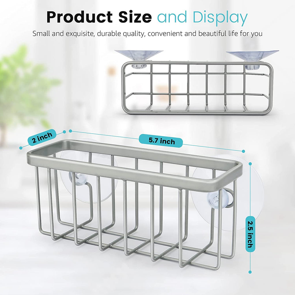 Sponge Holder for Kitchen Sink, Kitchen Sink Caddy -Mat Silver | Dish Soap Holder,Kitchen Sink Organizer for Sponge, Brushes, Stoppers and Scrapers Storage Accessories