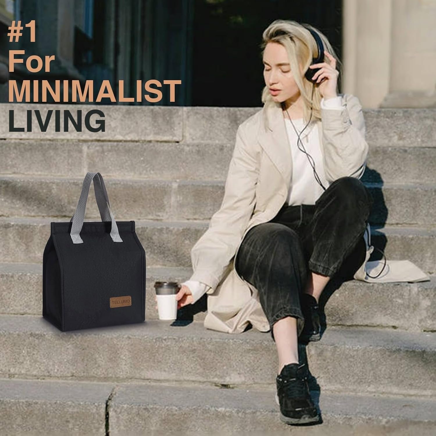 Insulated Lunch Bag for Men Women, Large Reusable Leakproof Lunch Box Container, Small Portable Thermal Snack Bag, Reusable Travel Office Work Beach Black Cooler Tote Bag for Adults, Dark