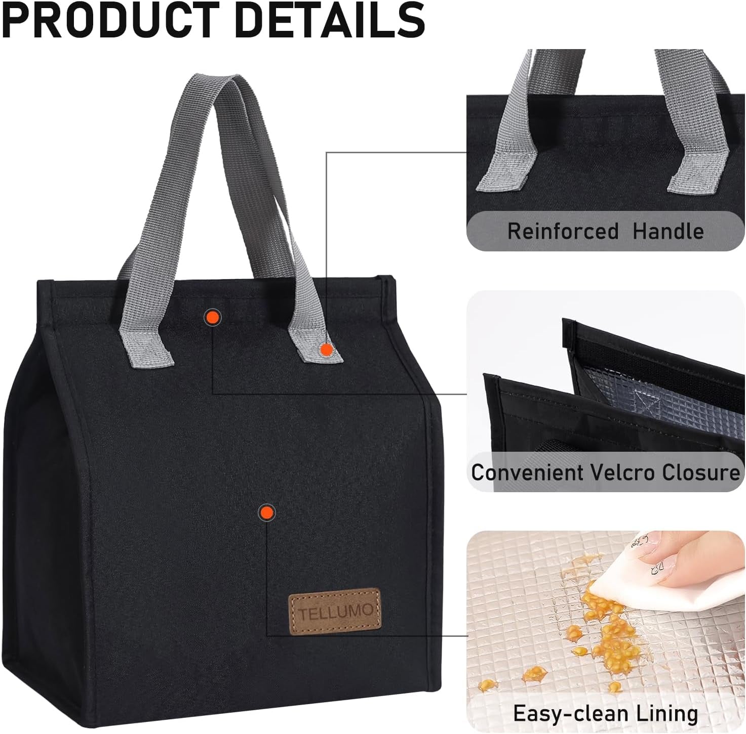 Insulated Lunch Bag for Men Women, Large Reusable Leakproof Lunch Box Container, Small Portable Thermal Snack Bag, Reusable Travel Office Work Beach Black Cooler Tote Bag for Adults, Dark