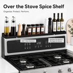 30" Magnetic Stove Top Shelf, Silicone over the Stove Spice Rack Organizer | Heat Resistant Silicone, Anti-Rattle No-Scratch Range Shelf, 3 Functional Partitions Kitchen Storage for Spices