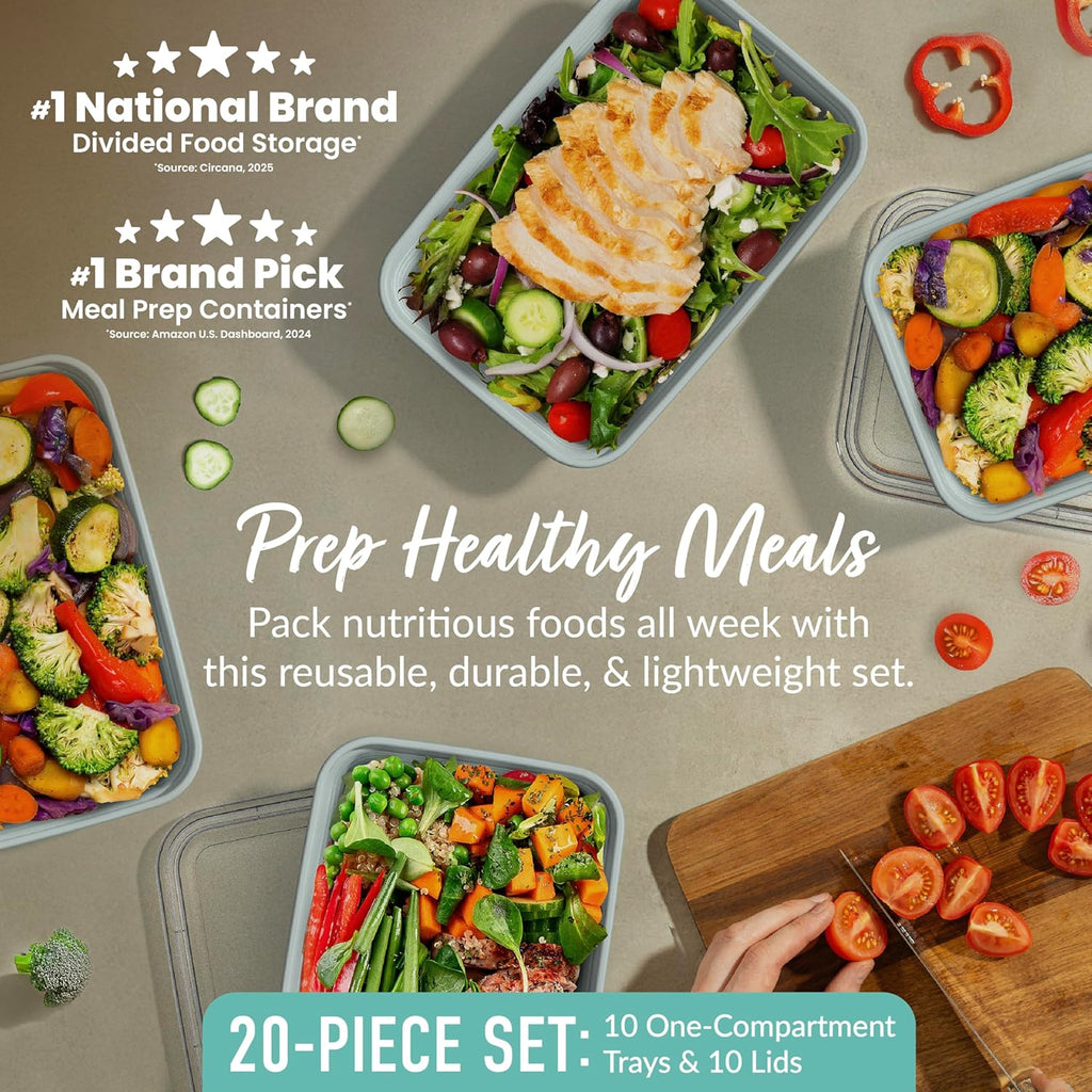 Bentgo Prep Meal Prep Containers with Lids, 20 Piece, PFAS & Bpa-Free | 4-Cup Capacity, Portion Control, Stackable, Microwave, Freezer & Dishwasher-Safe, Reusable (Mint)