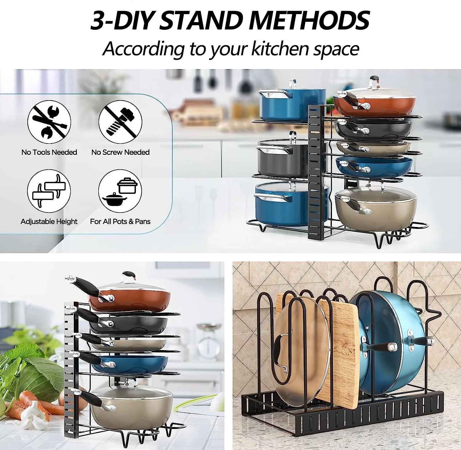 8-Tier Adjustable Pots & Pans Organizer Rack