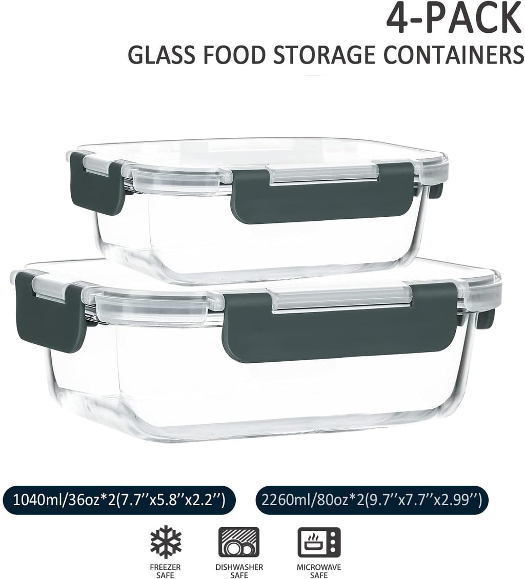 Extra-Large Glass Food Storage Containers with Airtight Lids-4 Piece Set