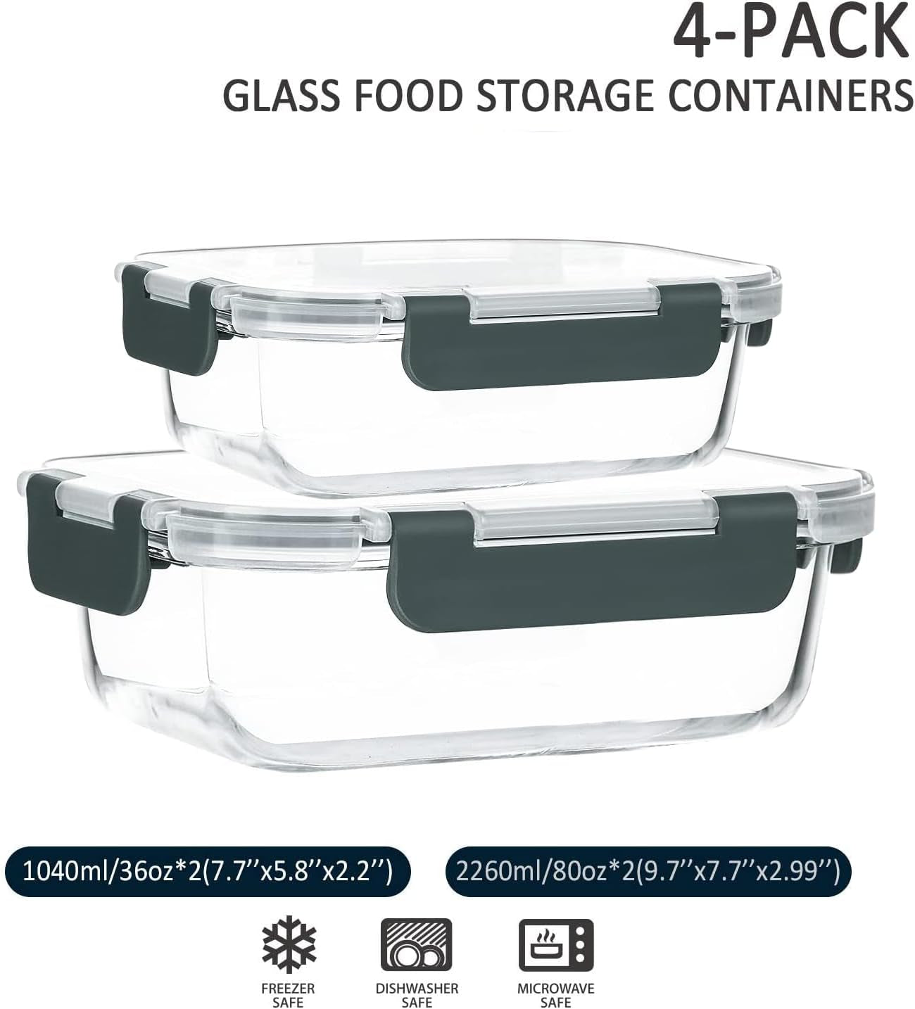Extra-Large Glass Food Storage Containers with Airtight Lids-4 Piece Set