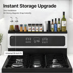 30" Magnetic Stove Top Shelf, Silicone over the Stove Spice Rack Organizer | Heat Resistant Silicone, Anti-Rattle No-Scratch Range Shelf, 3 Functional Partitions Kitchen Storage for Spices