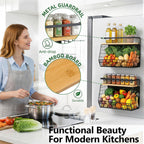 Magnetic Shelf for Fridge with Wood Lid, Fruit Potato & Onion Storage Bins, Magnetic Spice Rack for Refrigerator Pantry Organizer & Storage, Large Container for Refrigerator, Kitchen Counter & Laundry