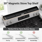 30" Magnetic Stove Top Shelf, Silicone over the Stove Spice Rack Organizer | Heat Resistant Silicone, Anti-Rattle No-Scratch Range Shelf, 3 Functional Partitions Kitchen Storage for Spices