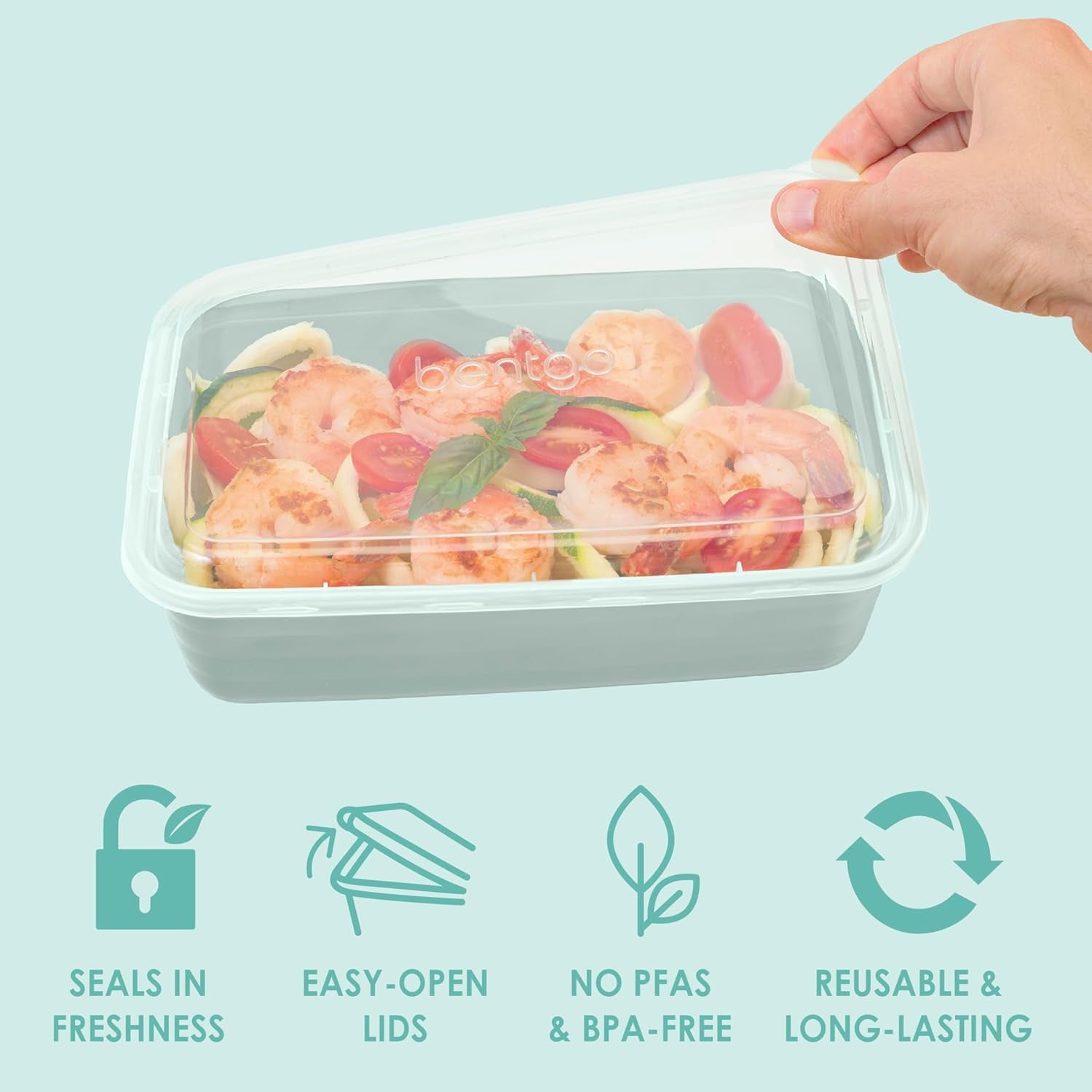Bentgo Prep Meal Prep Containers with Lids, 20 Piece, PFAS & Bpa-Free | 4-Cup Capacity, Portion Control, Stackable, Microwave, Freezer & Dishwasher-Safe, Reusable (Mint)
