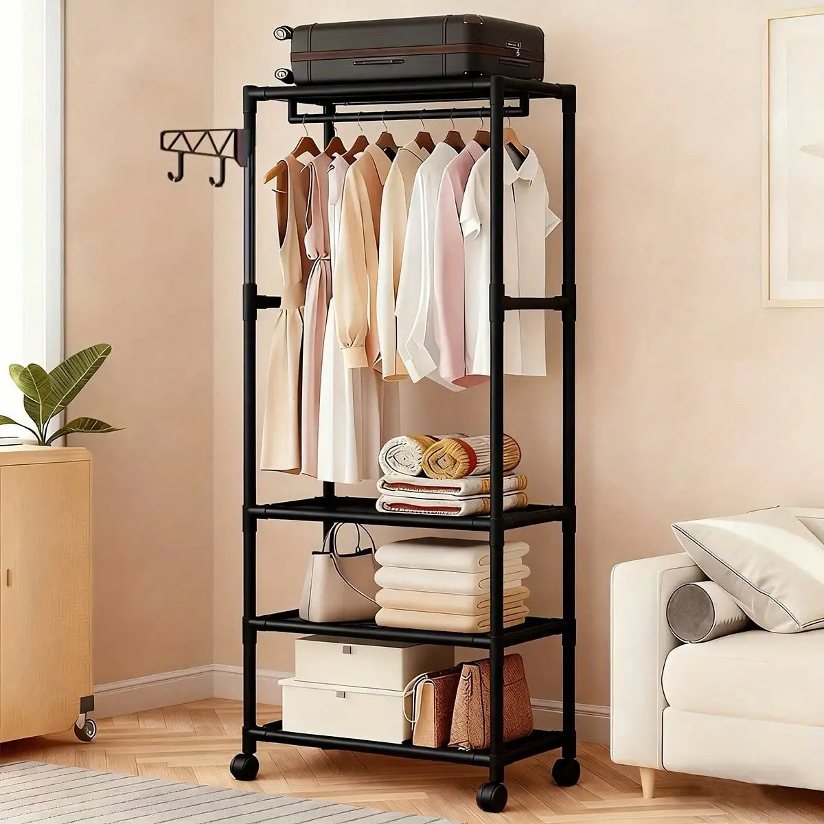 ClosetJoy Portable Wardrobe with Shelves & Hanging Rack
