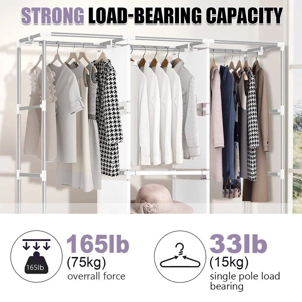 Clothes Wardrobe Closet with Shelves & Dustproof Cover