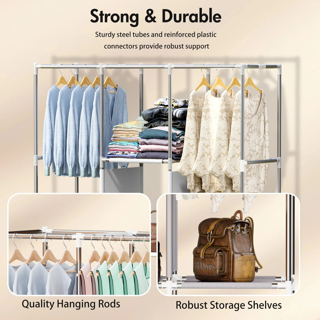 Clothes Wardrobe Closet with Shelves & Dustproof Cover
