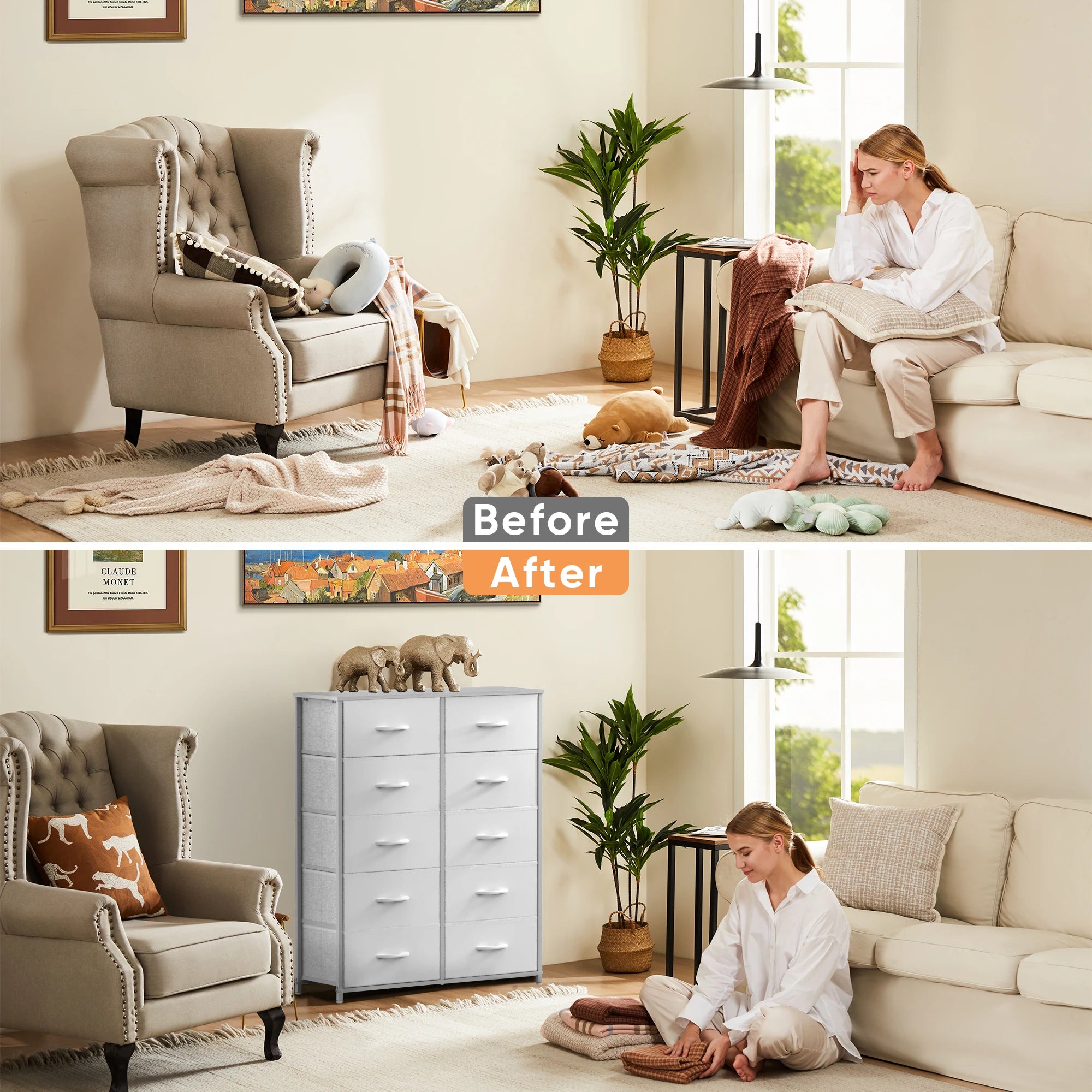 Fabric Storage Dresser With Multiple Drawers