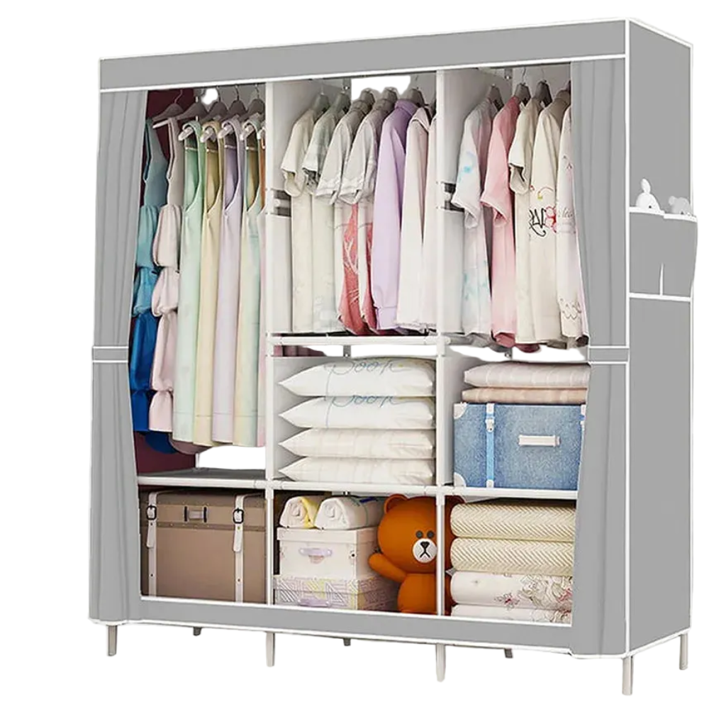 Clothes Wardrobe Closet with Shelves & Dustproof Cover