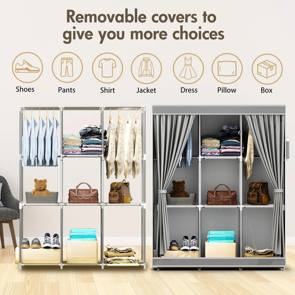 Clothes Wardrobe Closet with Shelves & Dustproof Cover
