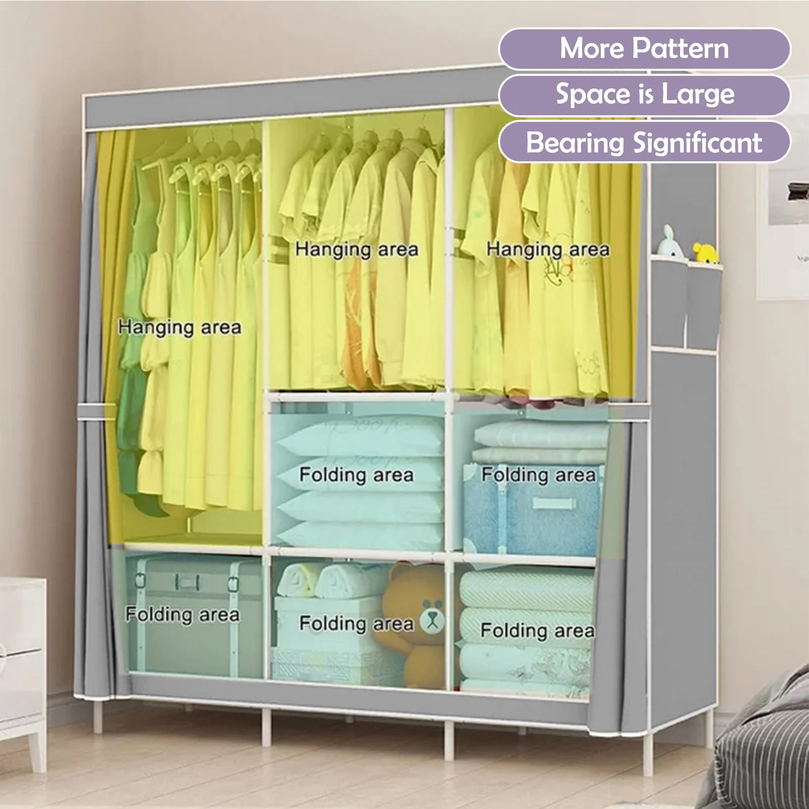 Clothes Wardrobe Closet with Shelves & Dustproof Cover