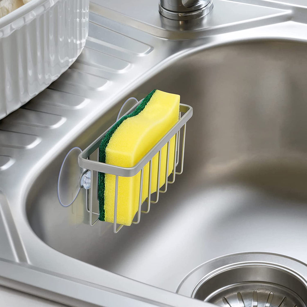 Sponge Holder for Kitchen Sink, Kitchen Sink Caddy -Mat Silver | Dish Soap Holder,Kitchen Sink Organizer for Sponge, Brushes, Stoppers and Scrapers Storage Accessories