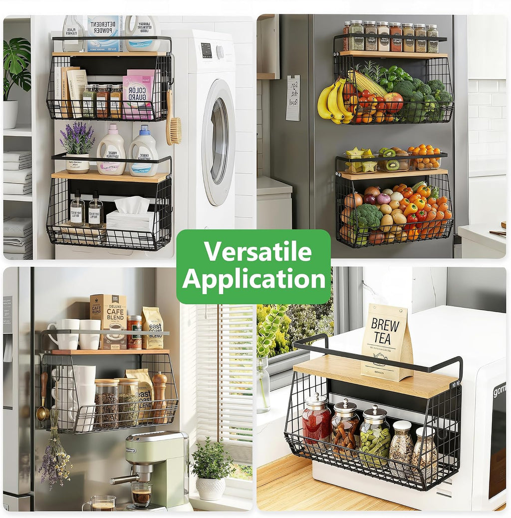 Magnetic Shelf for Fridge with Wood Lid, Fruit Potato & Onion Storage Bins, Magnetic Spice Rack for Refrigerator Pantry Organizer & Storage, Large Container for Refrigerator, Kitchen Counter & Laundry