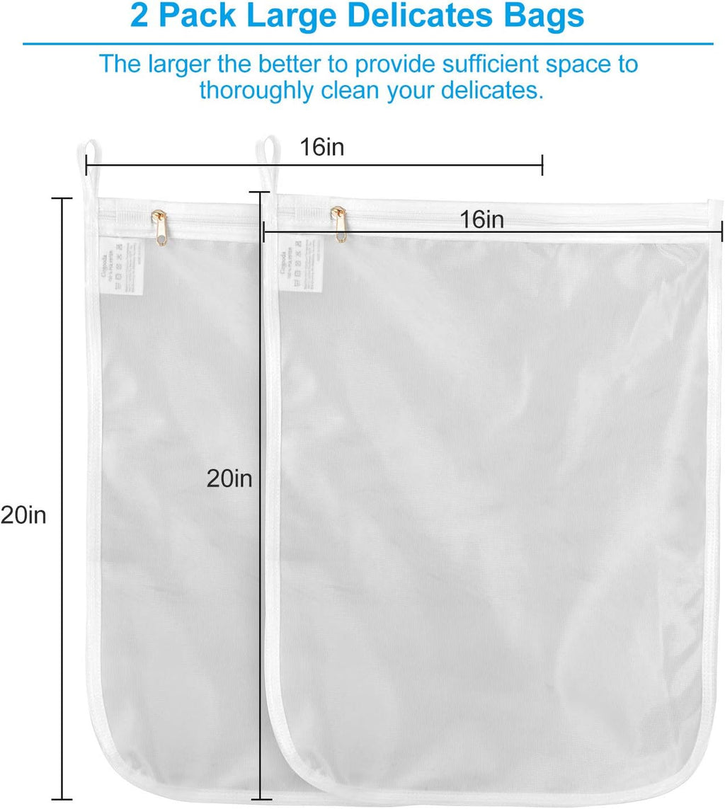 2 Pack Delicates Laundry Bags, Fine Mesh Wash Bag with Hanging Loop | Large for Lingerie, Shirts, Sweaters, Underwear, Bra, Silk, Socks