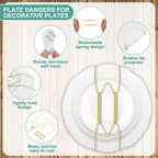 12 Pcs Wall Plate Hangers Wire Invisible,6/8/10 Inch,Gold | Adjustable Spring Design Fits Multiple Sizes, Heavy Duty Steel Wire, Includes 12 Wall Hooks for Decorative China Display