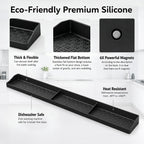 30" Magnetic Stove Top Shelf, Silicone over the Stove Spice Rack Organizer | Heat Resistant Silicone, Anti-Rattle No-Scratch Range Shelf, 3 Functional Partitions Kitchen Storage for Spices