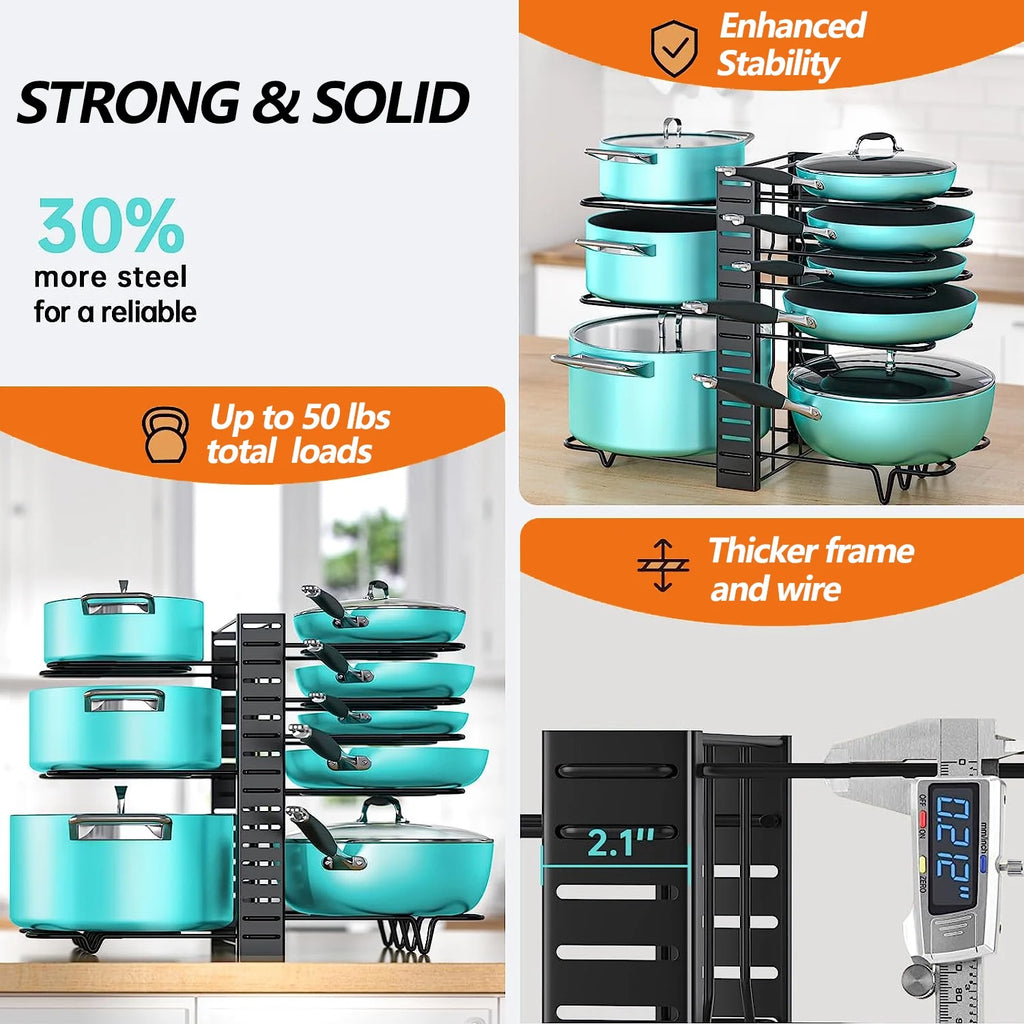 8-Tier Adjustable Pots & Pans Organizer Rack