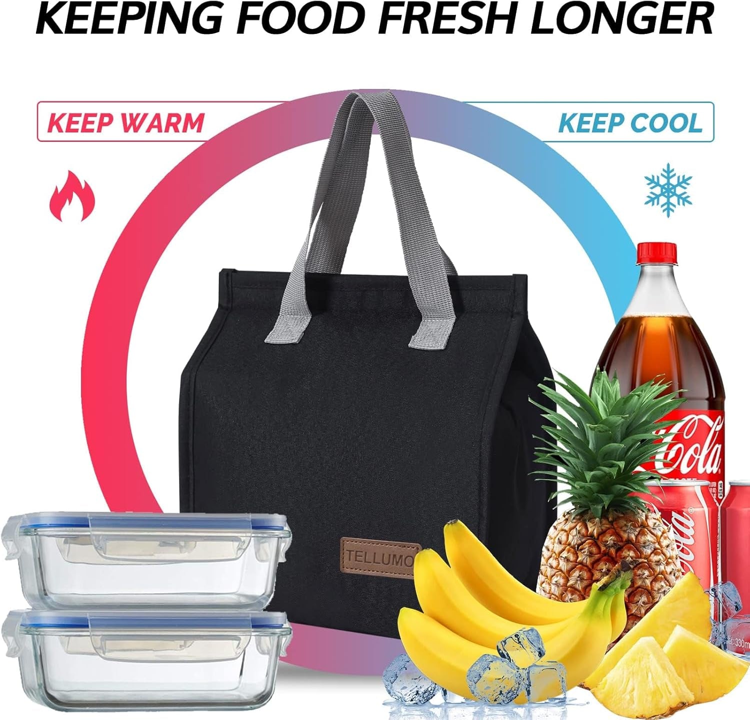 Insulated Lunch Bag for Men Women, Large Reusable Leakproof Lunch Box Container, Small Portable Thermal Snack Bag, Reusable Travel Office Work Beach Black Cooler Tote Bag for Adults, Dark