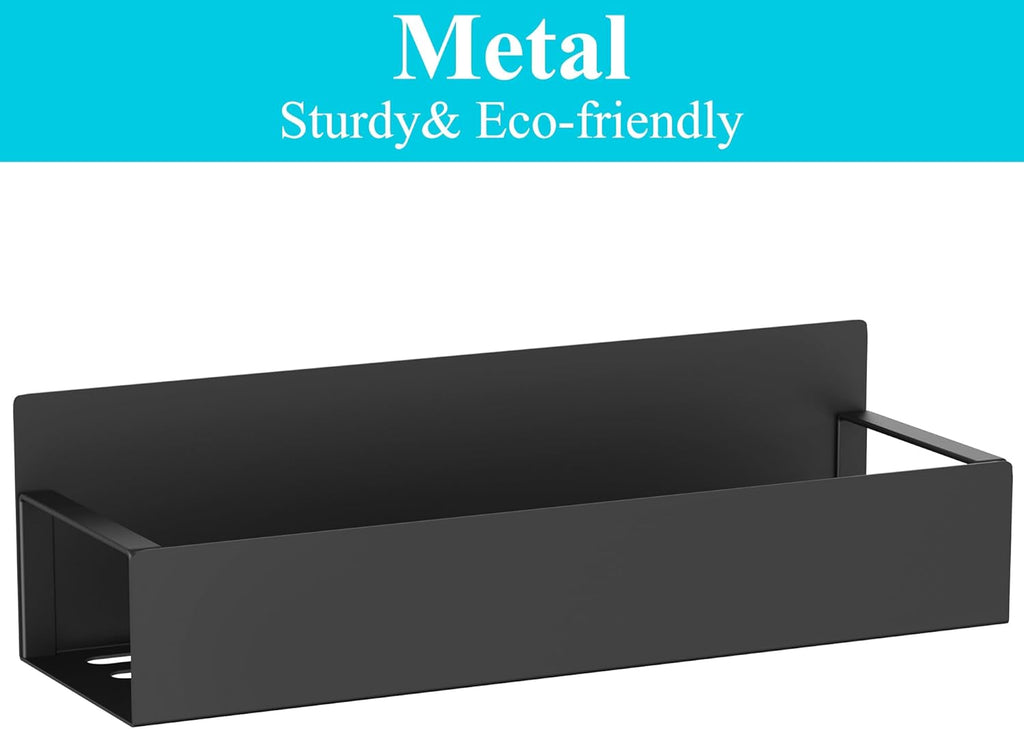 Metal Magnetic Spice Rack for Refrigerator Black, 4 Pack | Magnetic Shelves Heavy Duty for Fridge in Kitchen, Seasoning Storage Organizer, for Oven Washer and Dryer, for Heavier Items