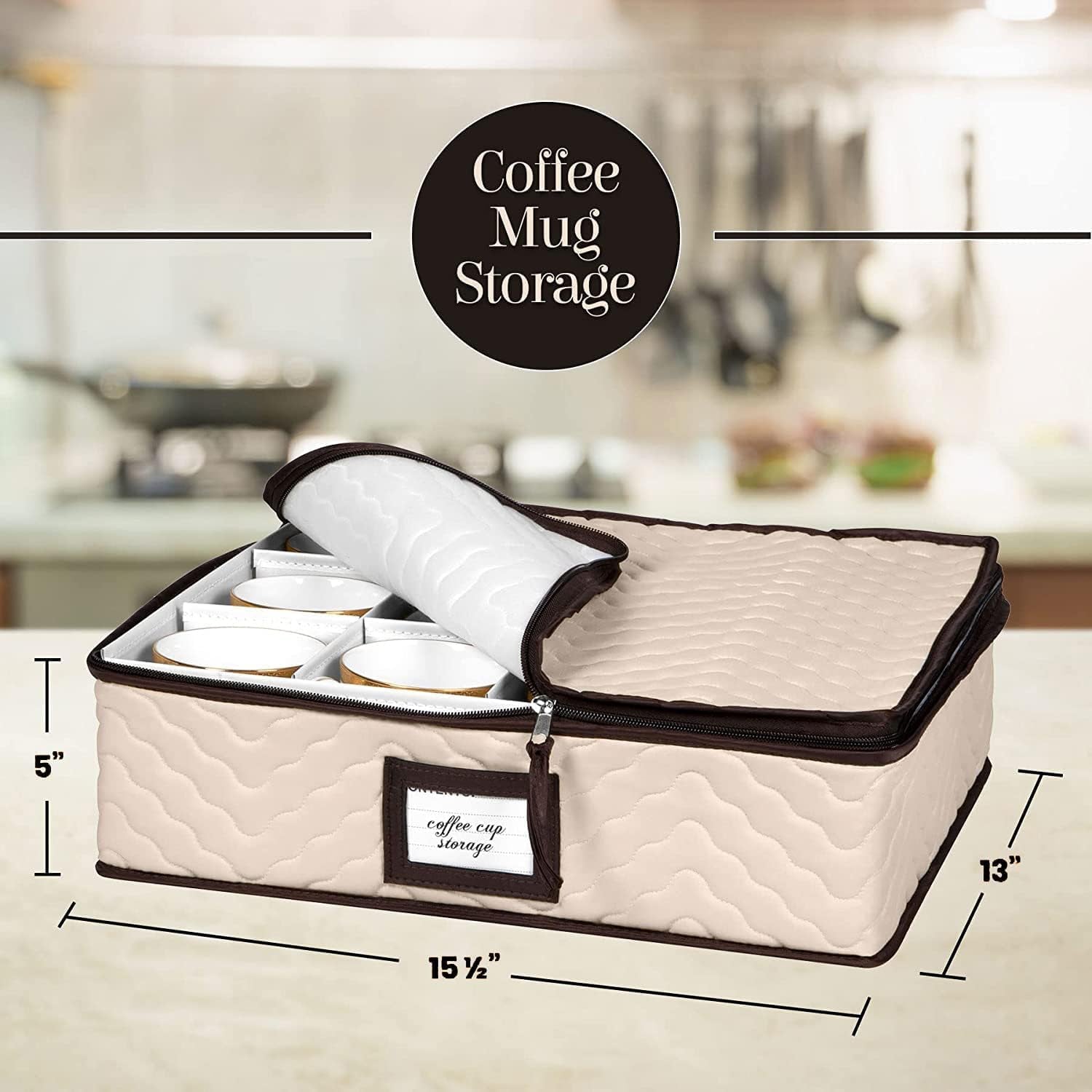 China Storage Containers 5-Piece Set Moving Boxes, Quilted Microfiber | Organize Dinnerware, Glasses, Plates, Mugs, and Saucers with Dividers for Seasonal Storage, Holds Set of 12, Beige