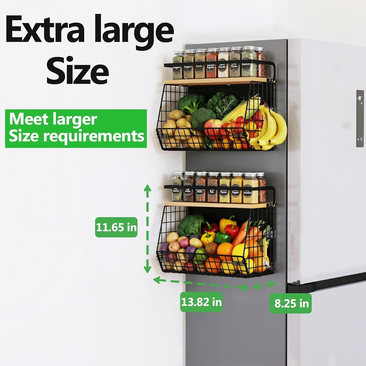 Magnetic Shelf for Fridge with Wood Lid, Fruit Potato & Onion Storage Bins, Magnetic Spice Rack for Refrigerator Pantry Organizer & Storage, Large Container for Refrigerator, Kitchen Counter & Laundry