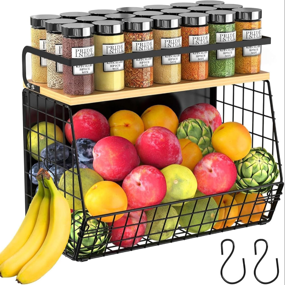 Magnetic Shelf for Fridge with Wood Lid, Fruit Potato & Onion Storage Bins, Magnetic Spice Rack for Refrigerator Pantry Organizer & Storage, Large Container for Refrigerator, Kitchen Counter & Laundry